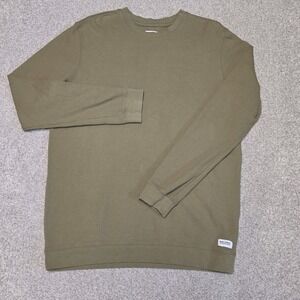 Banks Journal Mens L Waffle Thermal Long Sleeve Shirt Organic Cotton Olive Green